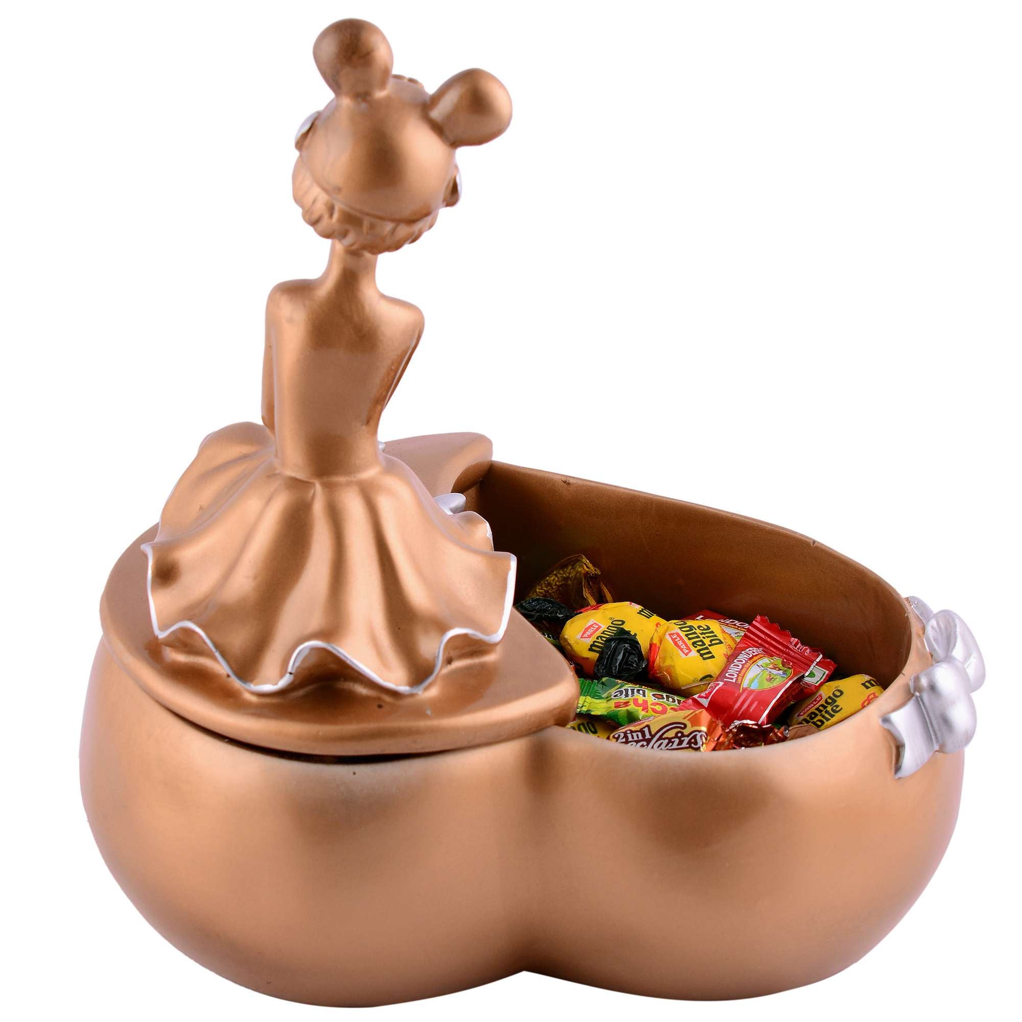 LADY with Basket  golden Showpiece for Home Decor Showpiece | Girl Basket Showpiece & Office Decor Showpiece