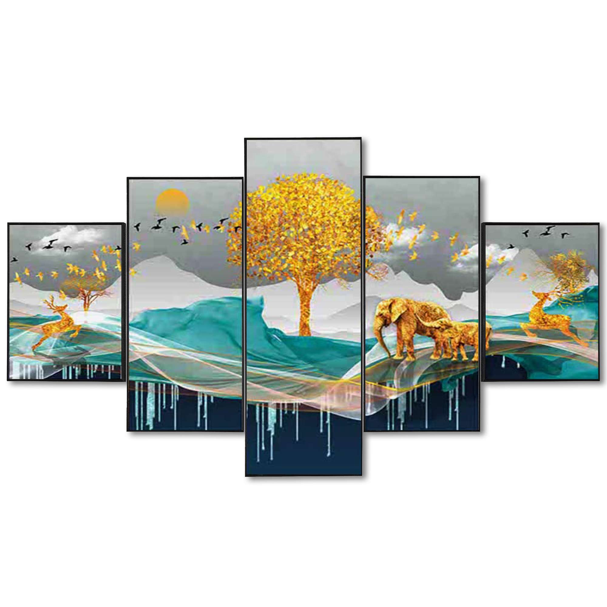 Set Of Five Framed Digital Wall Painting