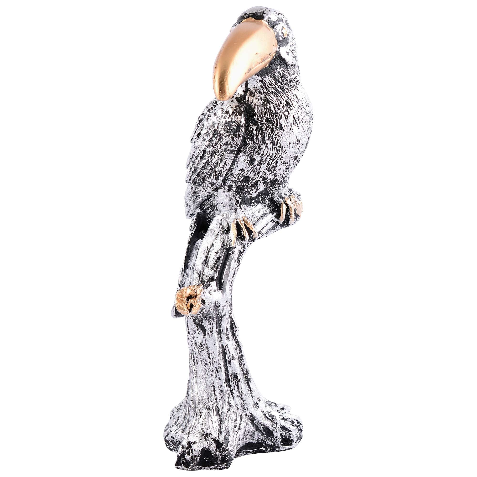Decorative Silver Resin Parrot Showpiece for Home Decor, Living Room, Table Decoration for Gifting