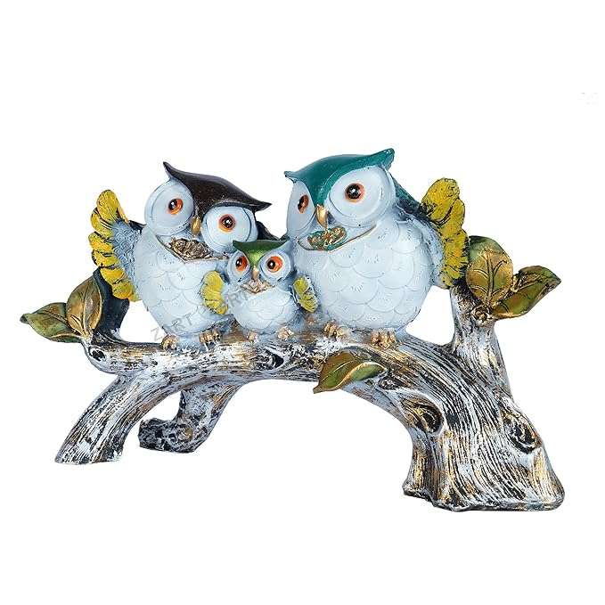 Owl Family Sitting on Tree Decorative Bird Showpieces Statue for Home Decor Living Room Bedroom Wall Shelf Table Top Garden Decoration Items -5