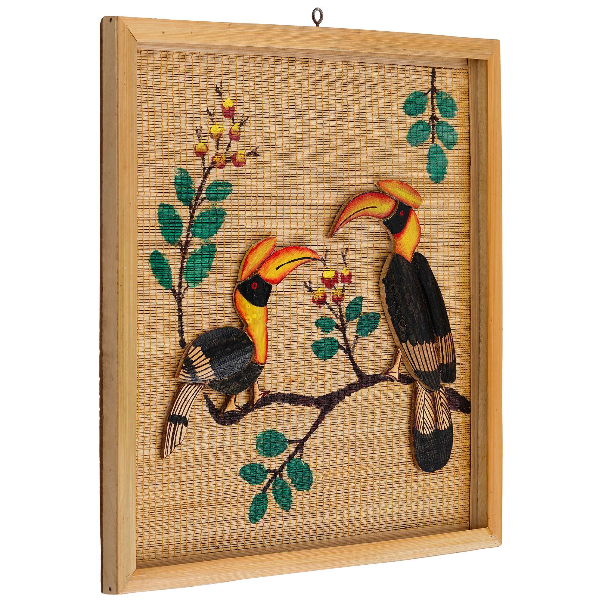 Bamboo Art Couple Hornbill Painting For Home Decor | Bamboo Art Gift For Multiple Occasions