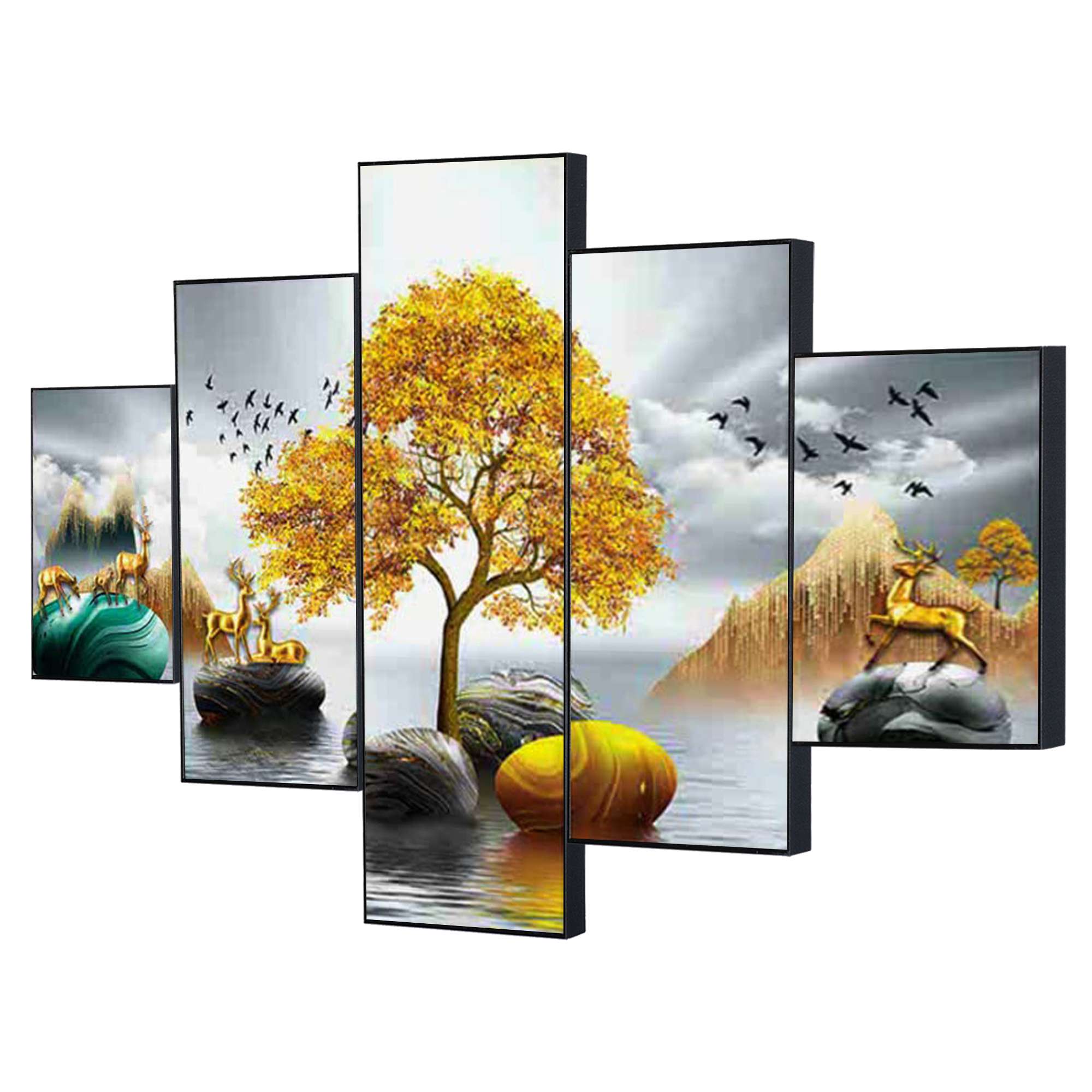 Set Of Five Framed Digital Wall Painting