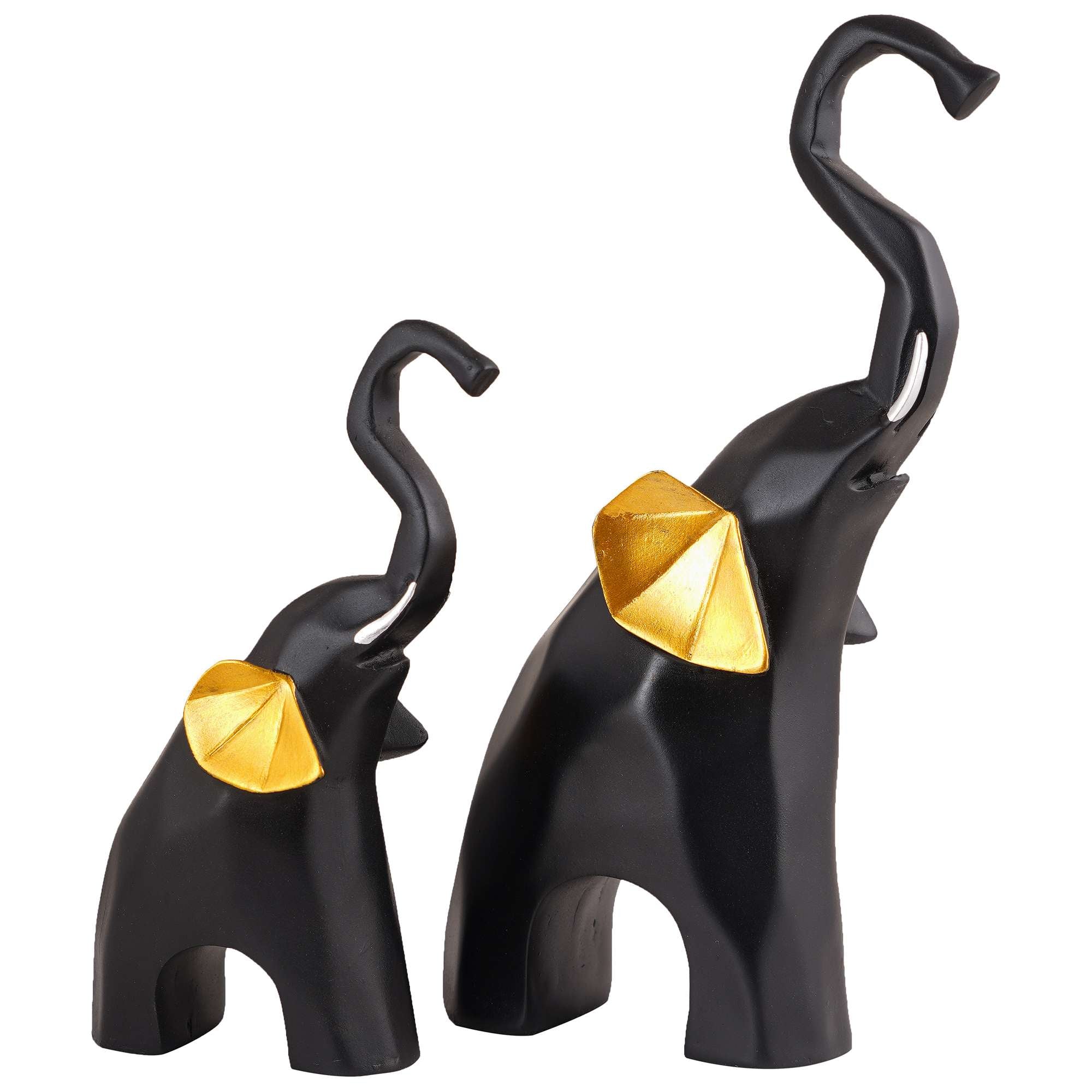 Polyresin Elephant Showpiece Statue and Artifacts for Home Decor, Living Room, Table Decoration for Gifting, Interiors and Diwali Decoration Black (Set Of 2)