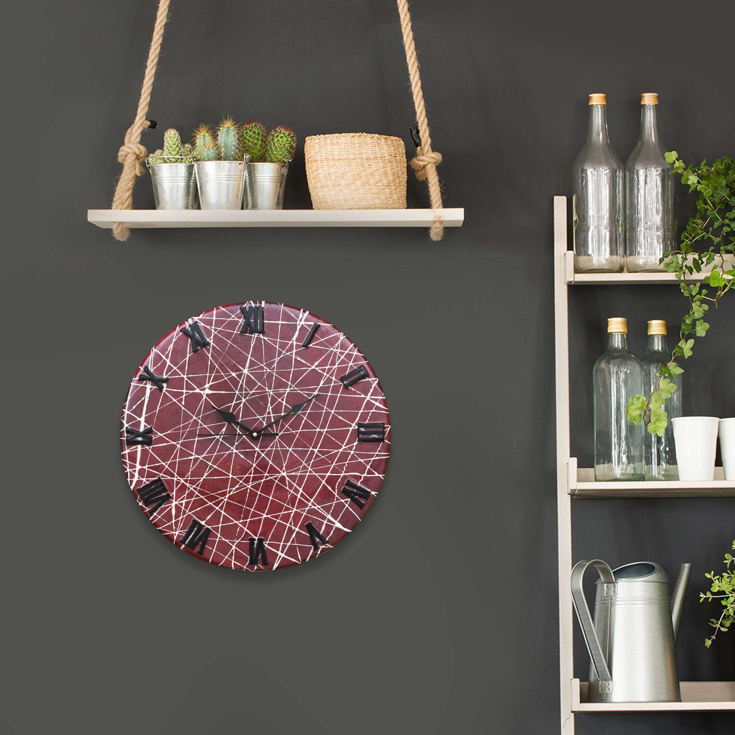 Exquisite Wooden Handmade Wall Clock Brown With White Printed Acrylic Wall Clock for Home & Office Decorative Big Size Clock (16 Inch)