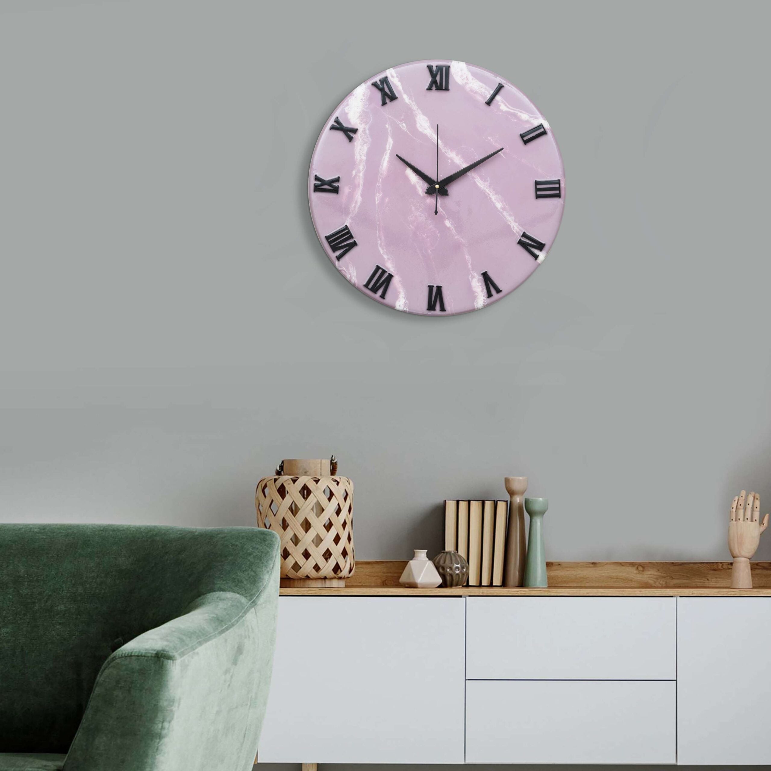 Exquisite Wooden Handmade Wall Clock Pink With White  Printed Acrylic Wall Clock for Home & Office Decorative Big Size Clock (16 Inch)