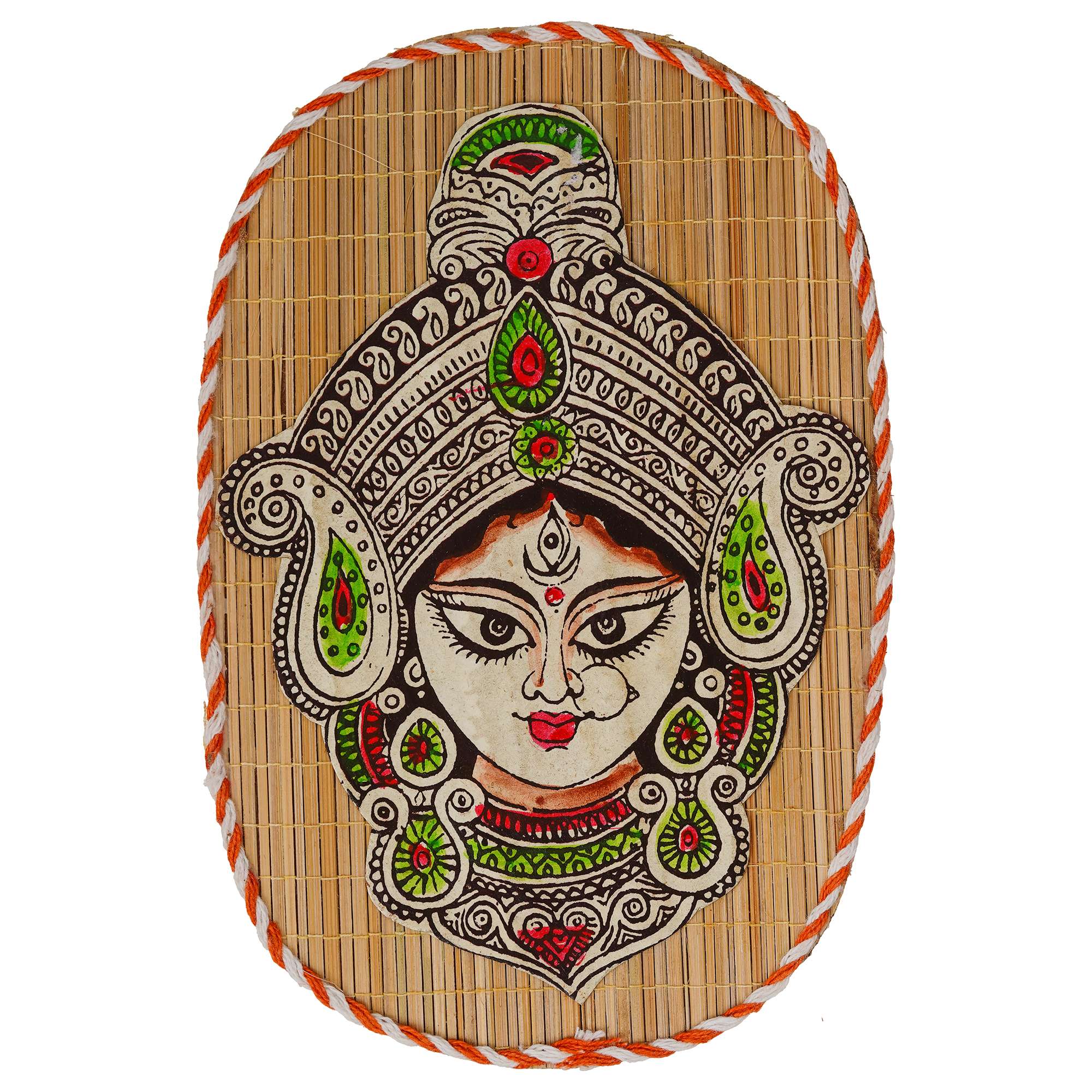 Oval Shaped Design Bamboo Hand Crafted Wall Hangings Durga Ji  For Home Decor | Bamboo Art For Wall Decor