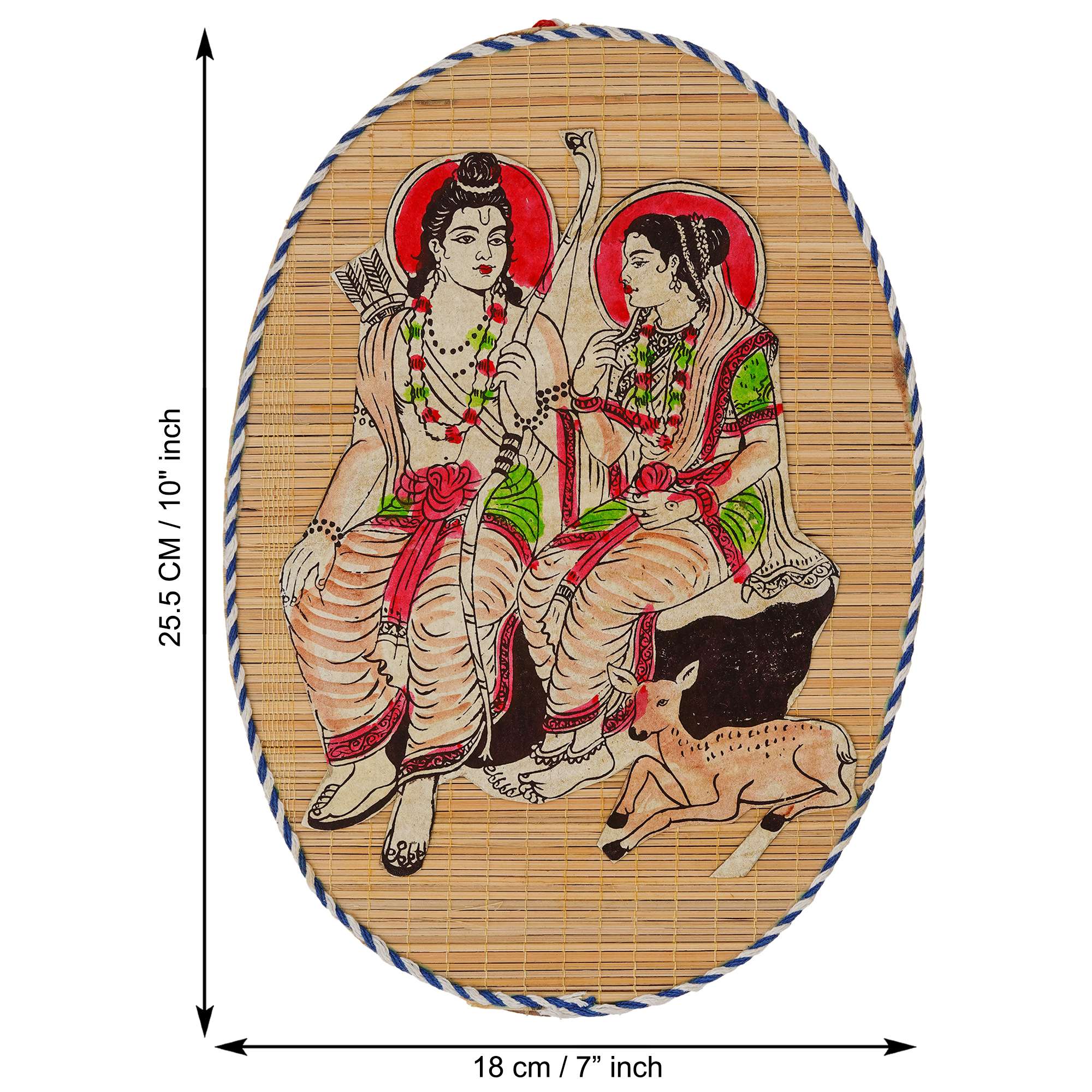 Oval Shaped Design Bamboo Hand Crafted Wall Hangings Of Shri Ram Ji With Janaki Ji For Home Decor | Bamboo Art For Wall Decor