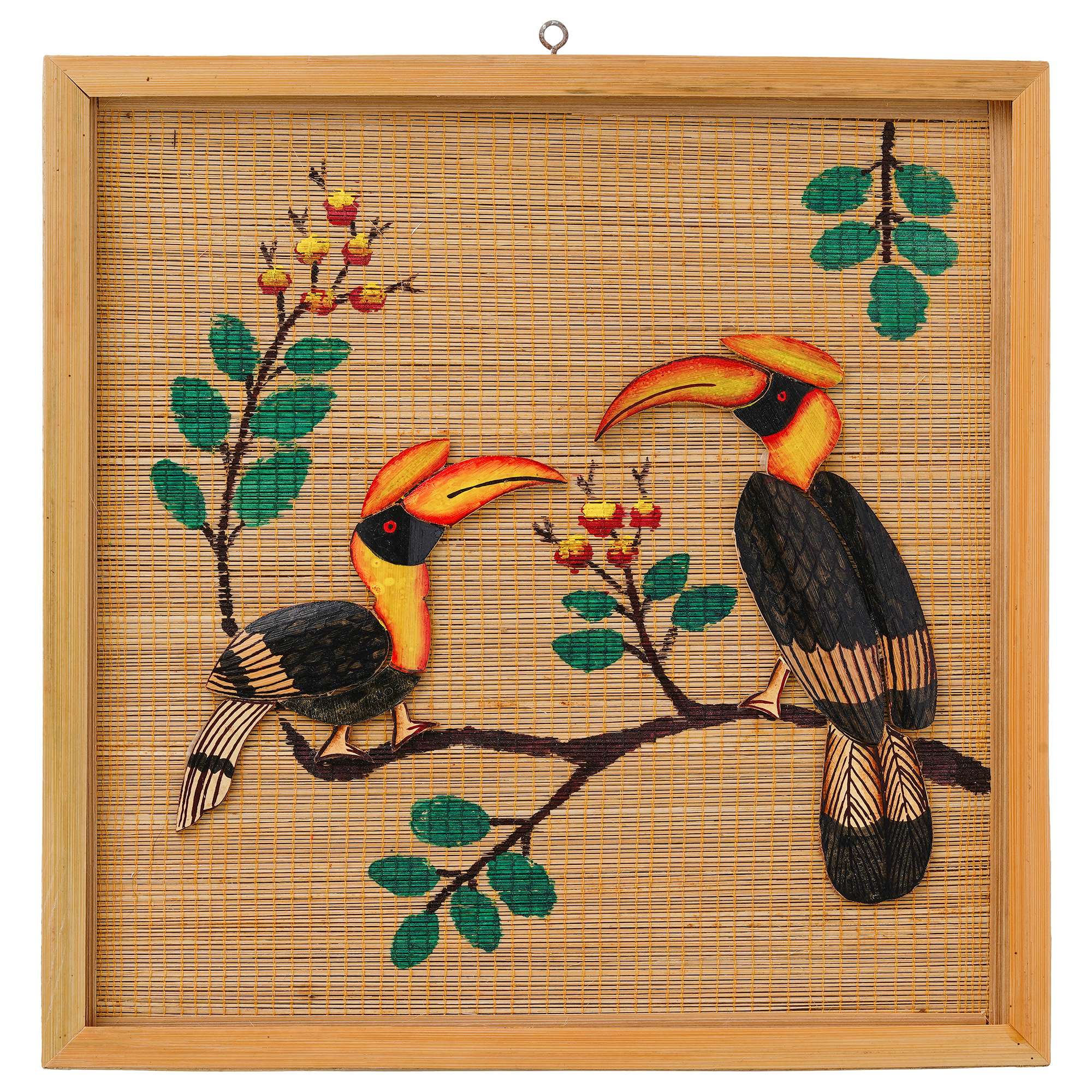 Bamboo Art Couple Hornbill Painting For Home Decor | Bamboo Art Gift For Multiple Occasions