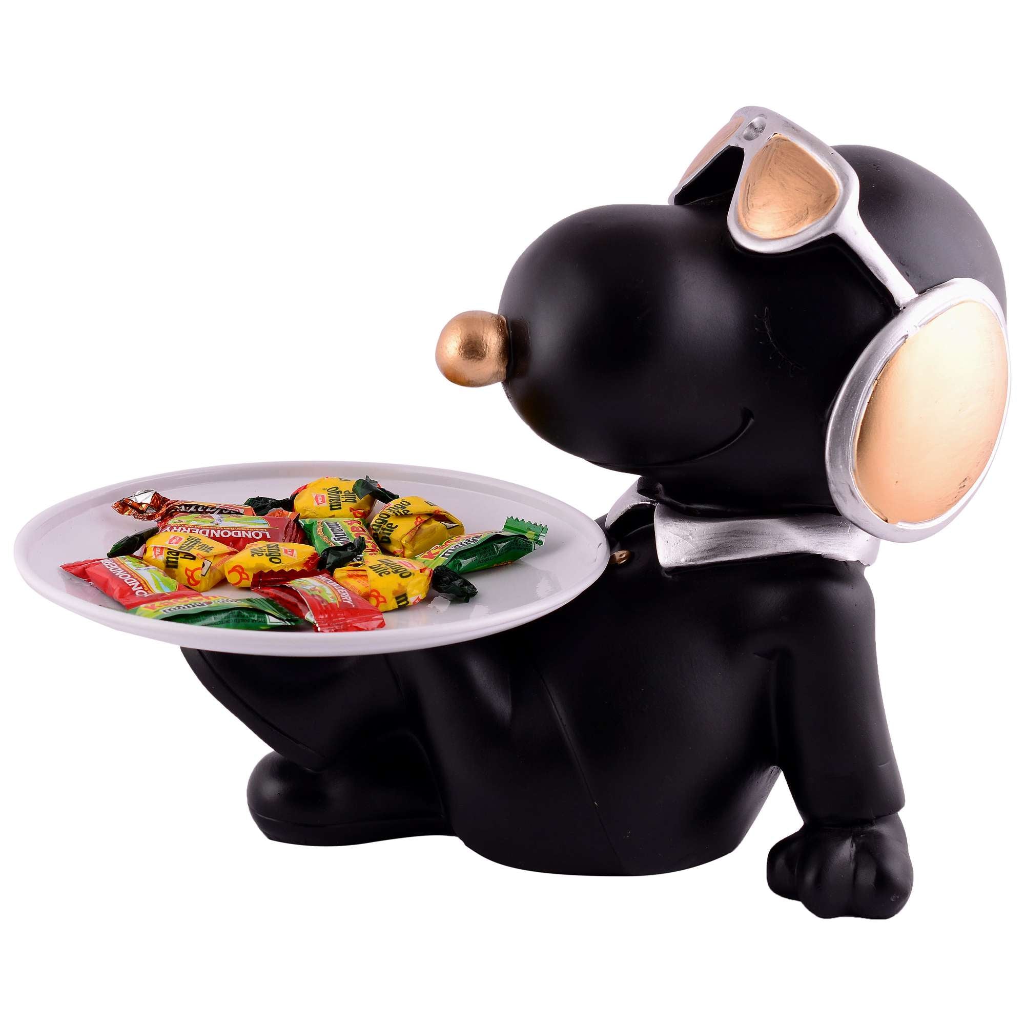 Decorative Black Resin Dog Showpiece for Home Decor, Living Room, Table Decoration for Gifting 8 Inches